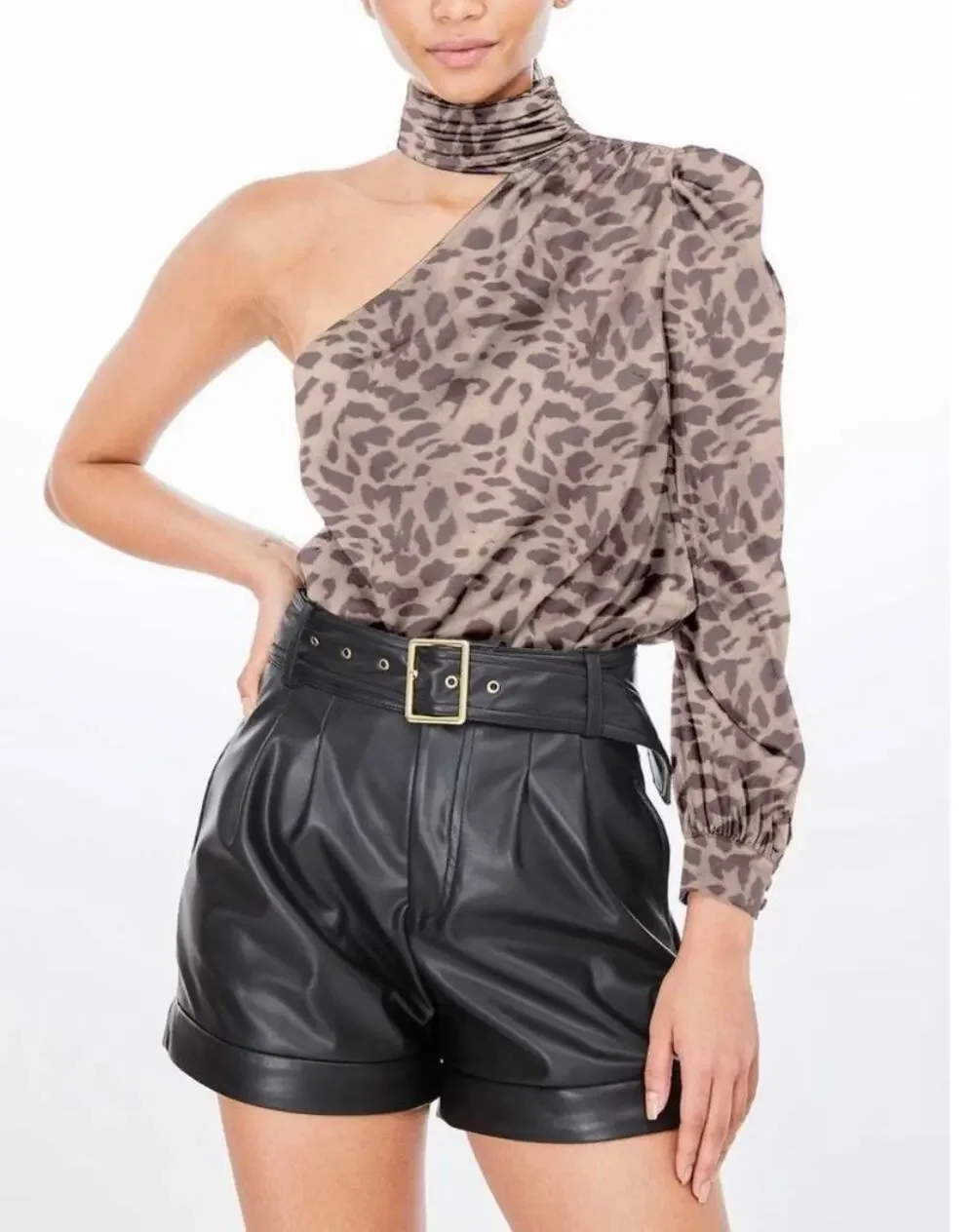 Generation Love Rosario One Shoulder Halter Neck Blouse Animal Print Size Small